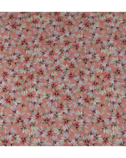 Coral Peach Orange Floral Viscose Crepe Fabric 110cm