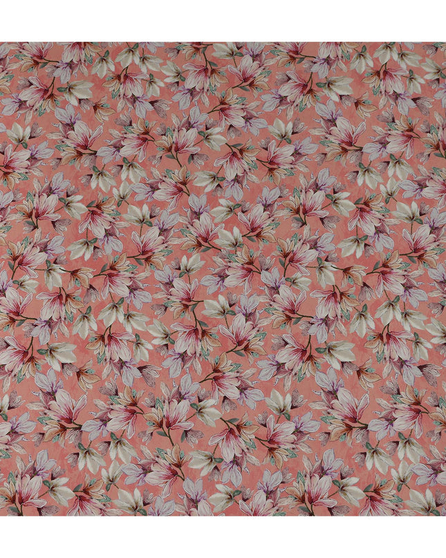 Coral Peach Orange Floral Viscose Crepe Fabric 110cm