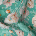 Jade Teal Green Bouquet Viscose Crepe Fabric 110cm
