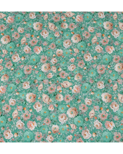 Jade Teal Green Bouquet Viscose Crepe Fabric 110cm