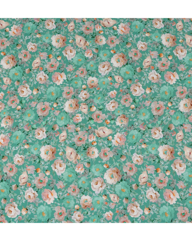 Jade Teal Green Bouquet Viscose Crepe Fabric 110cm