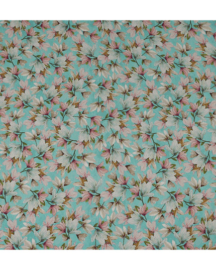 Turquoise Aqua Blue Floral Viscose Crepe Fabric 110cm