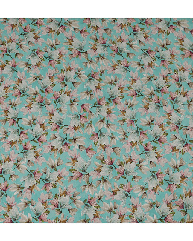 Turquoise Aqua Blue Floral Viscose Crepe Fabric 110cm
