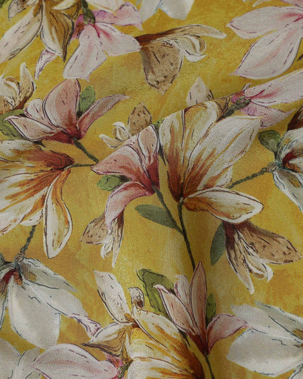 Golden Mustard Yellow Floral Viscose Crepe Fabric 110cm