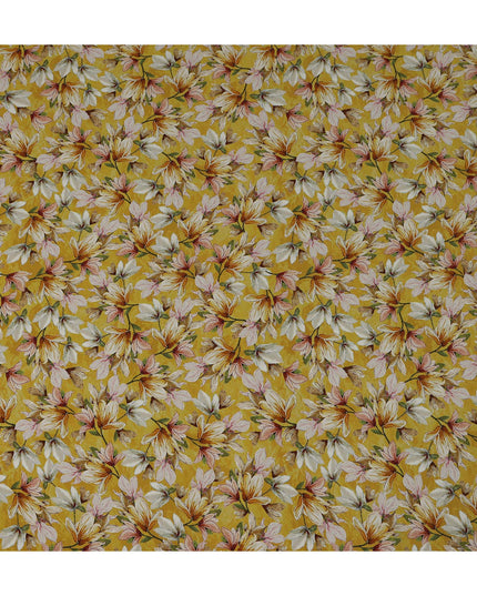 Golden Mustard Yellow Floral Viscose Crepe Fabric 110cm