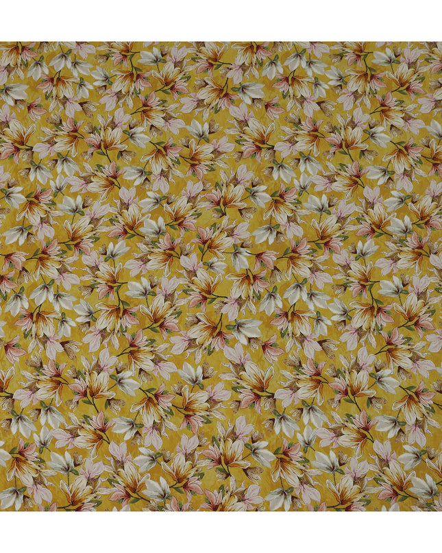 Golden Mustard Yellow Floral Viscose Crepe Fabric 110cm