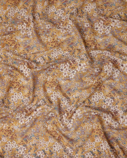 Mustard Gold Yellow Floral Blended Linen Fabric 110cm