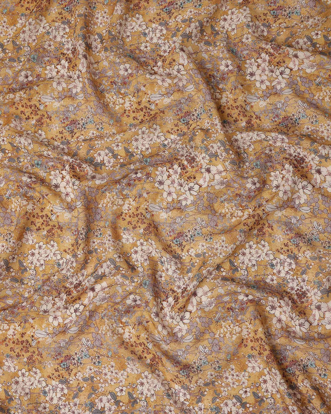 Mustard Gold Yellow Floral Blended Linen Fabric 110cm