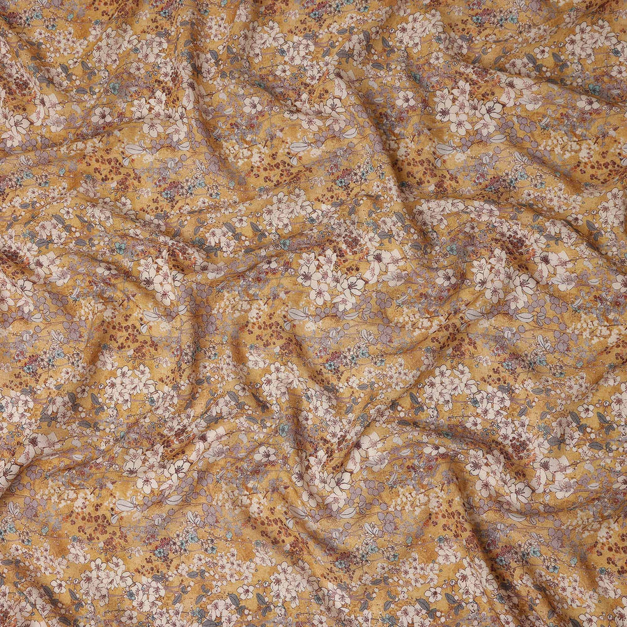 Mustard Gold Yellow Floral Blended Linen Fabric 110cm