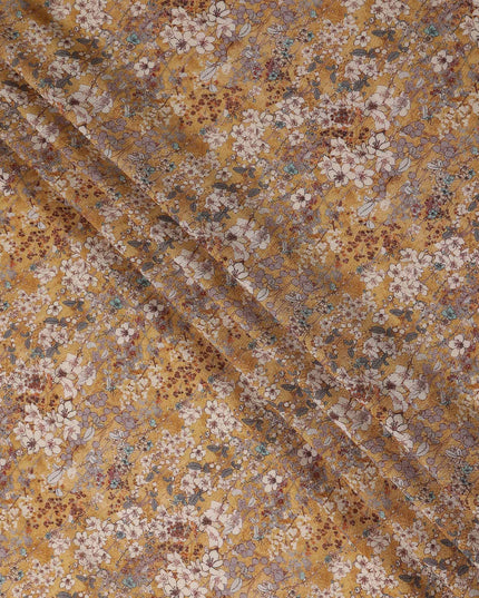 Mustard Gold Yellow Floral Blended Linen Fabric 110cm