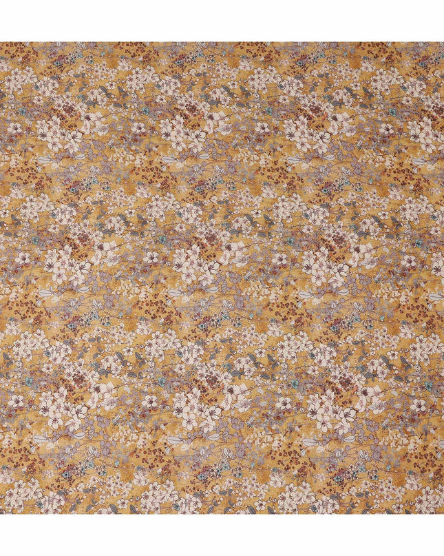 Mustard Gold Yellow Floral Blended Linen Fabric 110cm