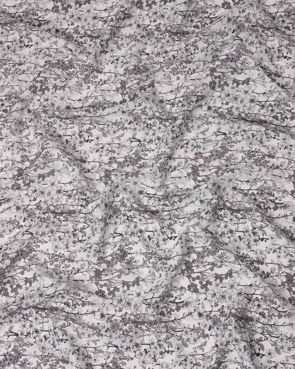 Charcoal Grey Floral Blended Linen Fabric 110cm