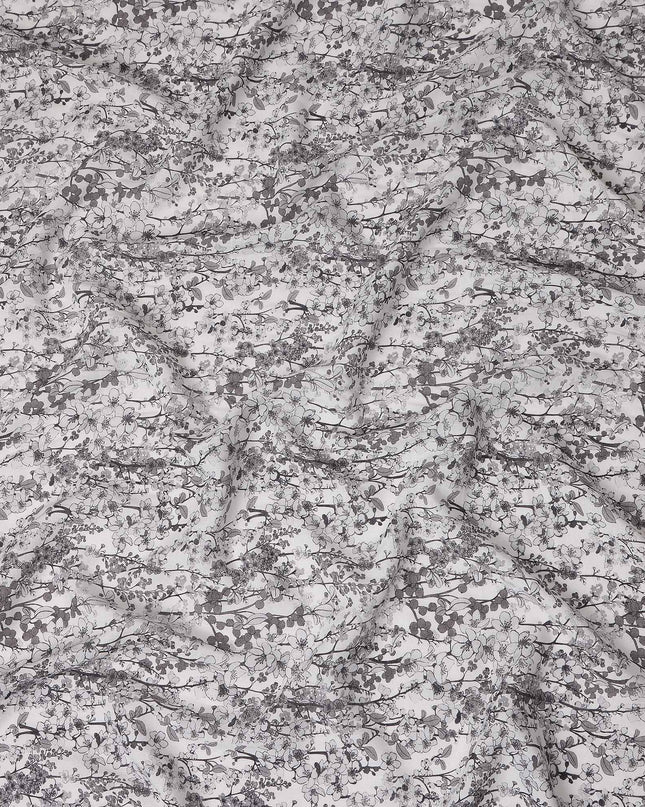 Charcoal Grey Floral Blended Linen Fabric 110cm