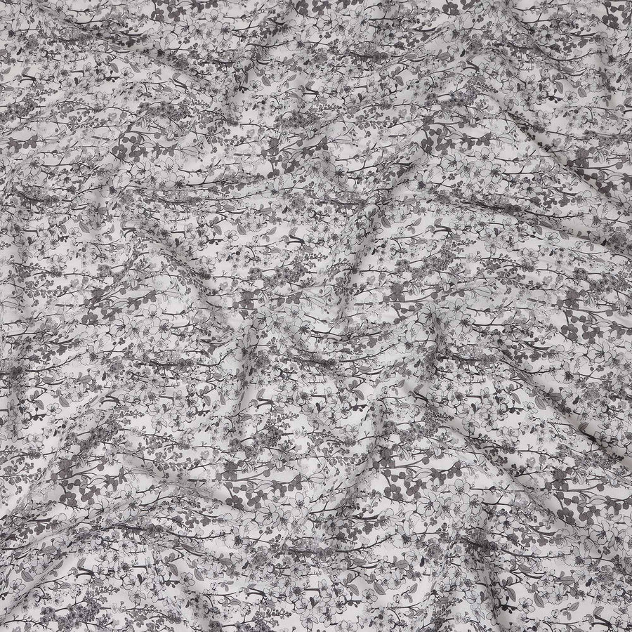 Charcoal Grey Floral Blended Linen Fabric 110cm