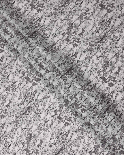 Charcoal Grey Floral Blended Linen Fabric 110cm