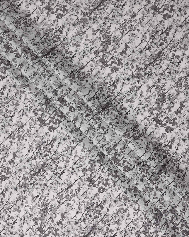Charcoal Grey Floral Blended Linen Fabric 110cm