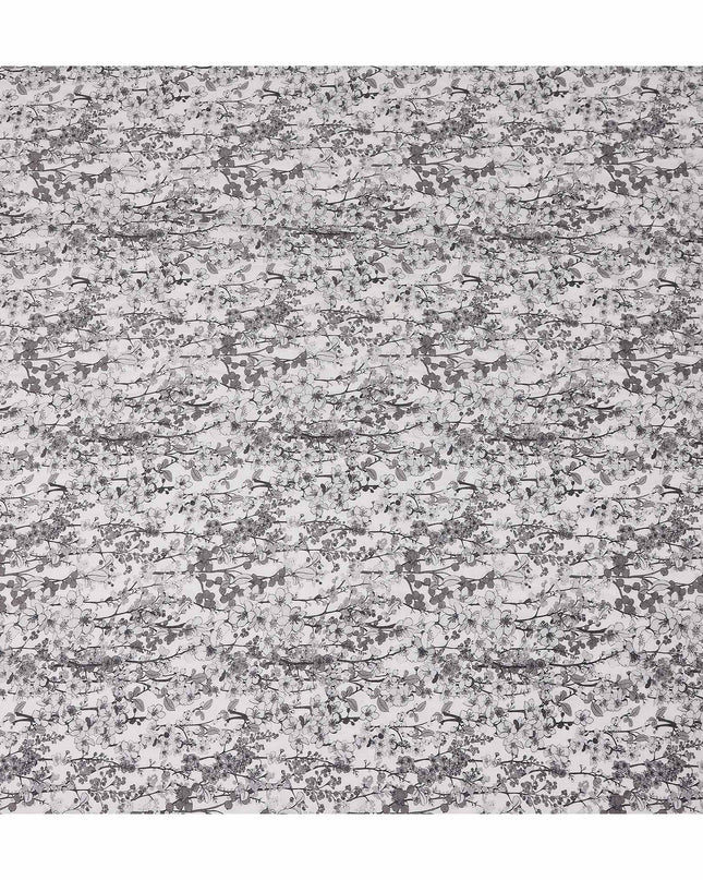 Charcoal Grey Floral Blended Linen Fabric 110cm