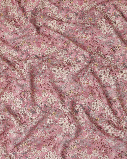 Dusty Rose Pink Floral Blended Linen Fabric 110cm