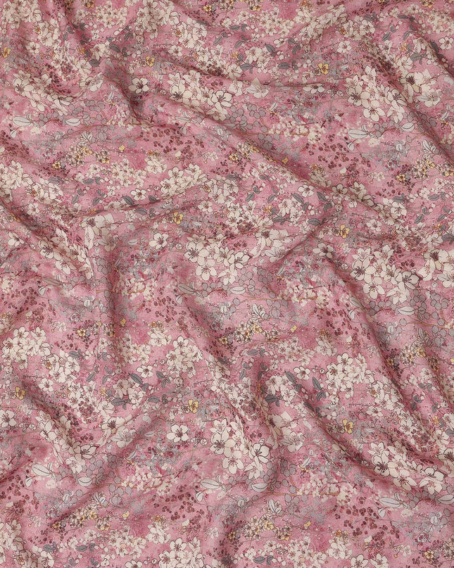 Dusty Rose Pink Floral Blended Linen Fabric 110cm