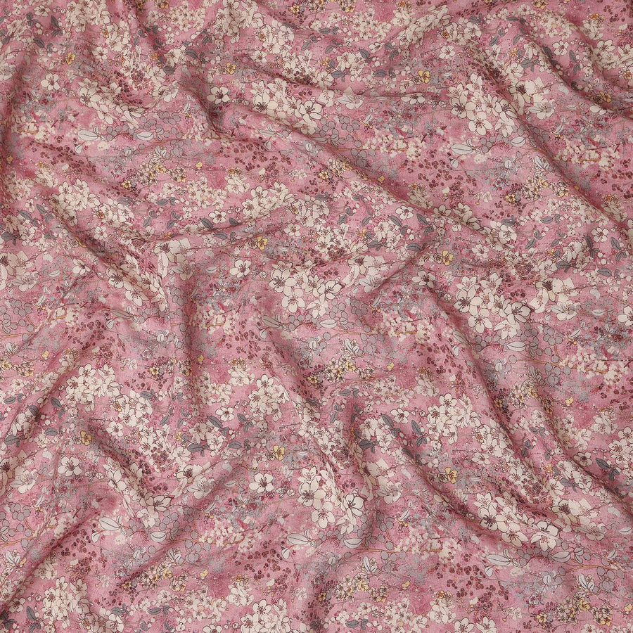 Dusty Rose Pink Floral Blended Linen Fabric 110cm