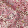 Dusty Rose Pink Floral Blended Linen Fabric 110cm