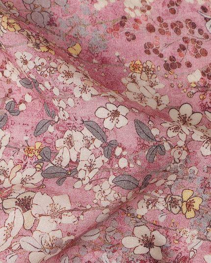 Dusty Rose Pink Floral Blended Linen Fabric 110cm