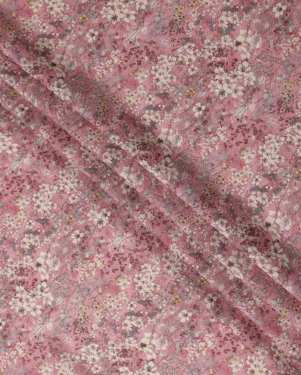 Dusty Rose Pink Floral Blended Linen Fabric 110cm
