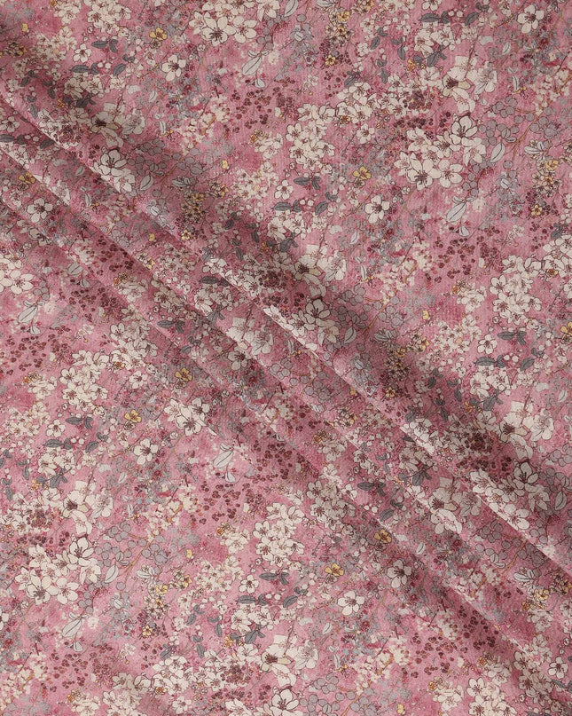 Dusty Rose Pink Floral Blended Linen Fabric 110cm