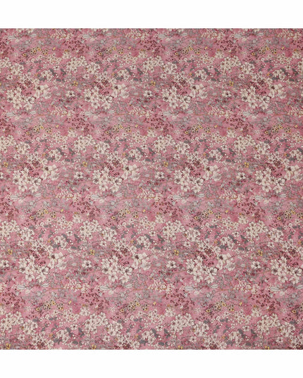 Dusty Rose Pink Floral Blended Linen Fabric 110cm