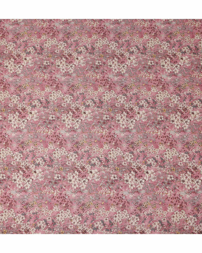 Dusty Rose Pink Floral Blended Linen Fabric 110cm