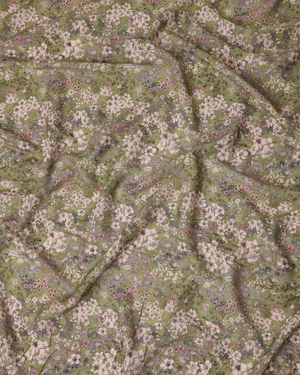 Olive Moss Green Floral Blended Linen Fabric 110cm