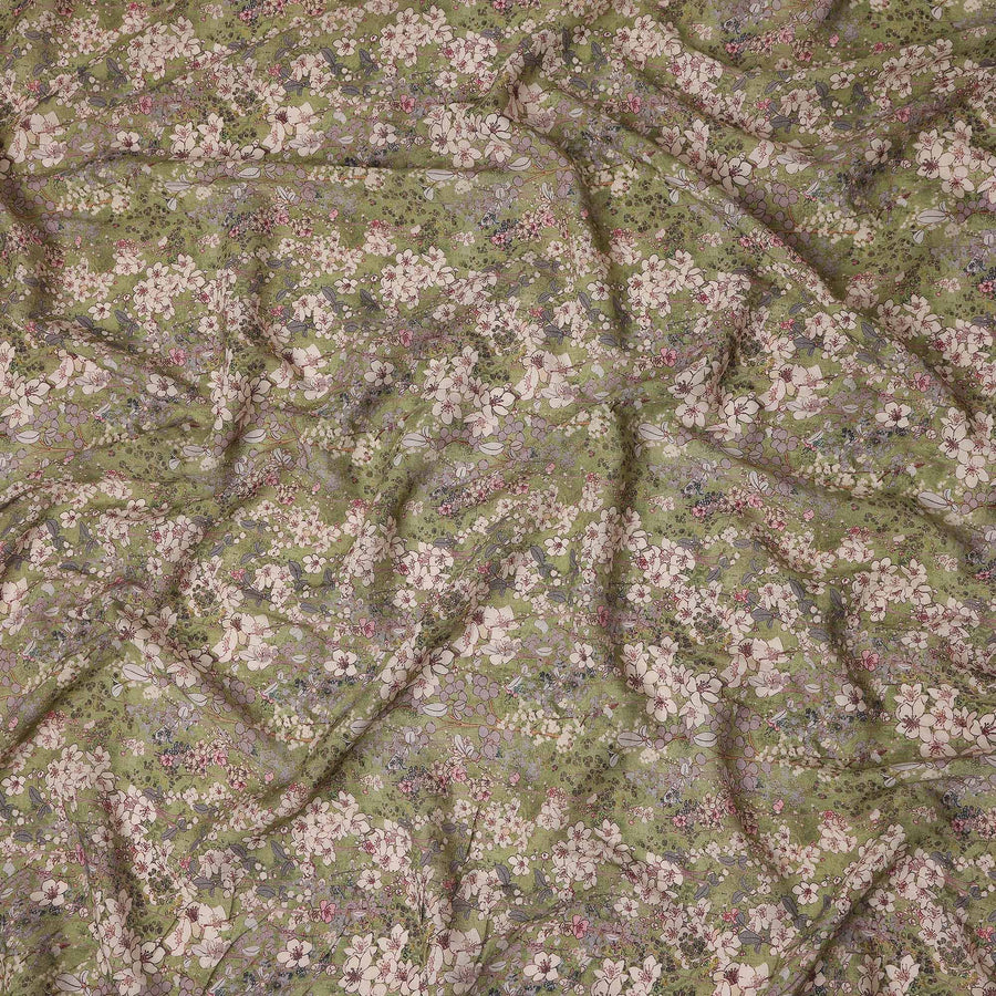 Olive Moss Green Floral Blended Linen Fabric 110cm