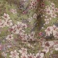Olive Moss Green Floral Blended Linen Fabric 110cm