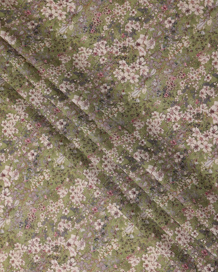 Olive Moss Green Floral Blended Linen Fabric 110cm