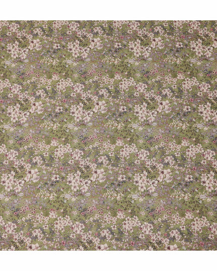 Olive Moss Green Floral Blended Linen Fabric 110cm