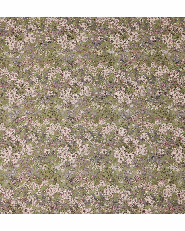 Olive Moss Green Floral Blended Linen Fabric 110cm
