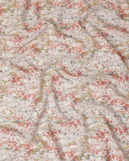 Coral Blossom Pink Floral Blended Linen Fabric 110cm