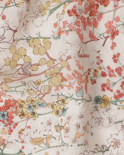 Coral Blossom Pink Floral Blended Linen Fabric 110cm