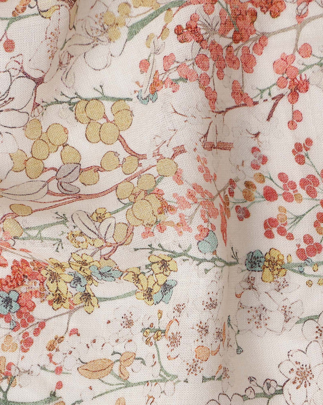 Coral Blossom Pink Floral Blended Linen Fabric 110cm