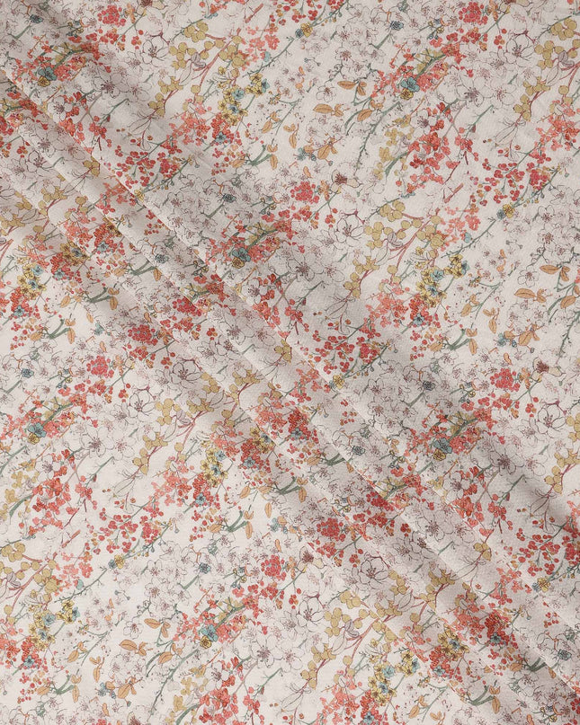 Coral Blossom Pink Floral Blended Linen Fabric 110cm
