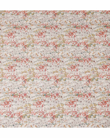 Coral Blossom Pink Floral Blended Linen Fabric 110cm