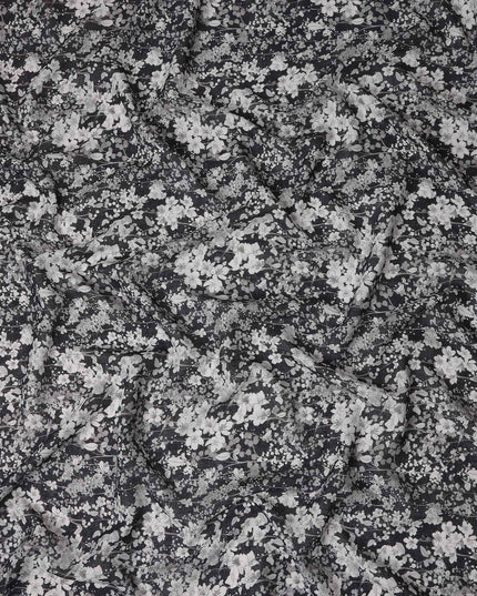 Midnight Black Floral Blended Linen Fabric 110cm