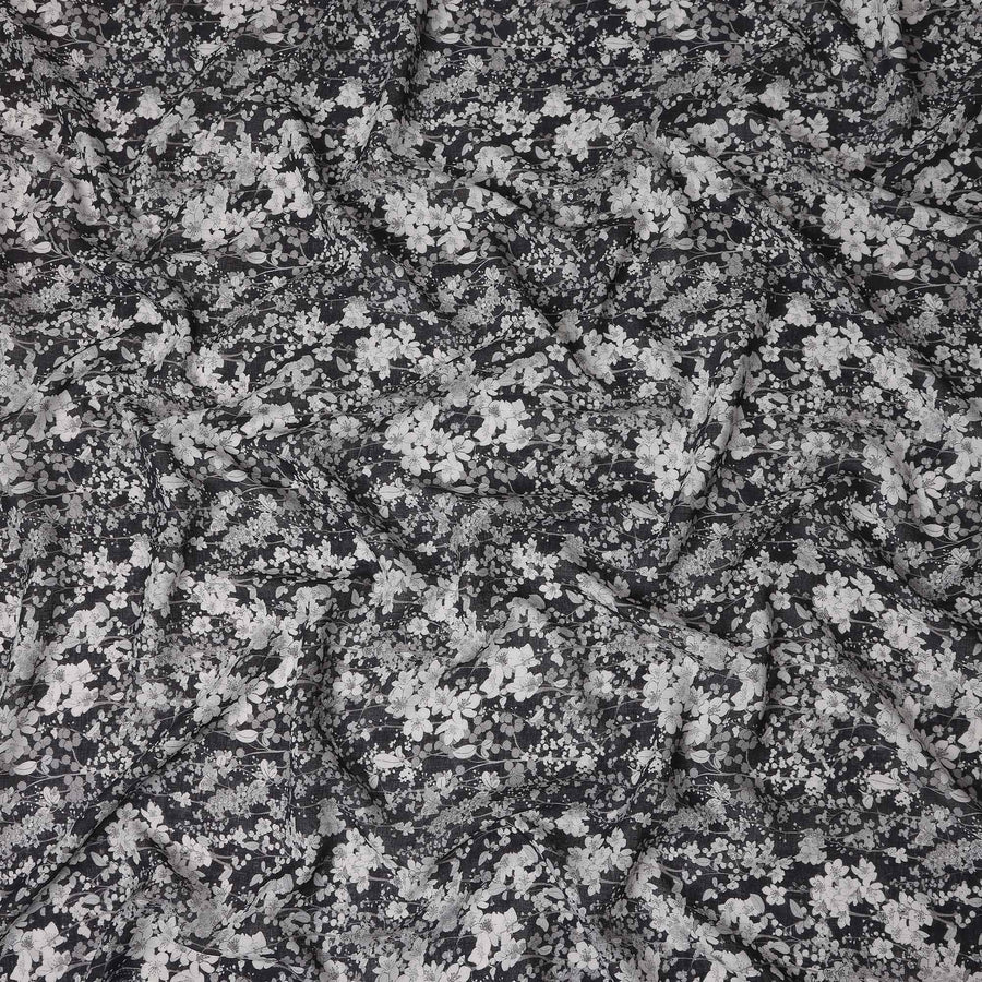 Midnight Black Floral Blended Linen Fabric 110cm