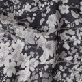 Midnight Black Floral Blended Linen Fabric 110cm