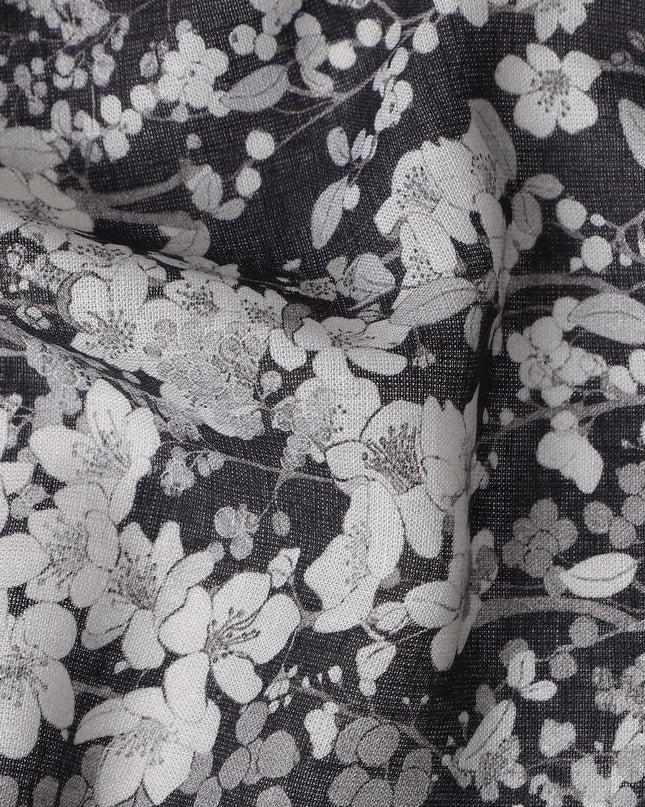 Midnight Black Floral Blended Linen Fabric 110cm
