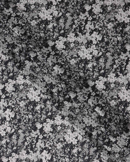 Midnight Black Floral Blended Linen Fabric 110cm