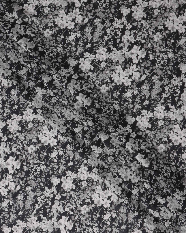 Midnight Black Floral Blended Linen Fabric 110cm