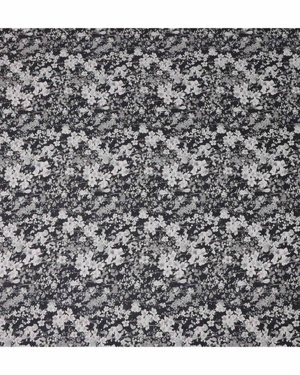 Midnight Black Floral Blended Linen Fabric 110cm