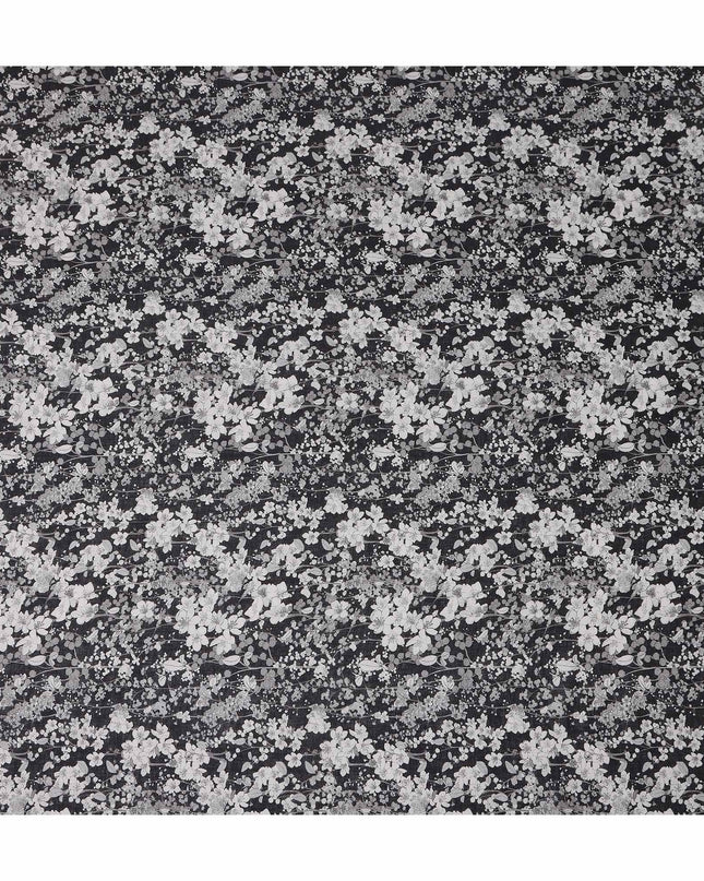 Midnight Black Floral Blended Linen Fabric 110cm