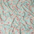Mint Aqua Green Floral Blended Linen Fabric 110cm